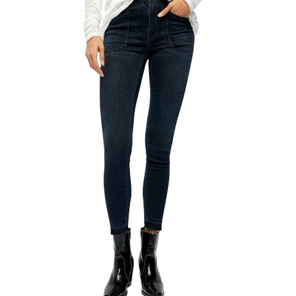 Free People Denim - Free People Ivy Mid Rise Released Hem Skinny Jeans Seal Blue Size 29, 26